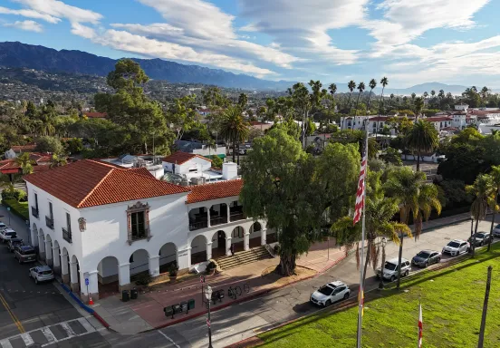 City Hall flag clouds from a drone