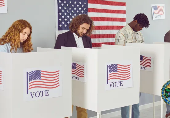 Voters at polling location with City Seal