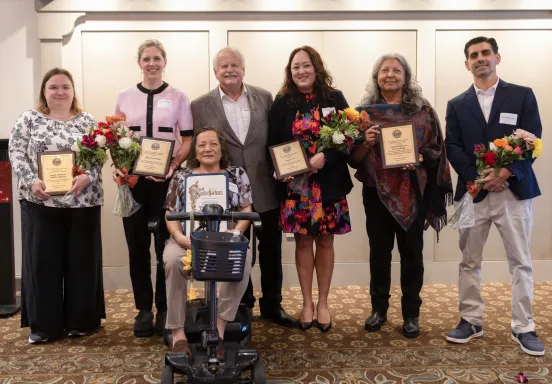 Beate Bjoerklund (Supervising Librarian, Santa Barbara Public Library), Lauren Cashin (Global Marketplace Excellence, Deckers), Mayor Randy Rowse, Anita Kwok (Director of Talent & Culture, Rosewood Miramar Beach), Laurie Vasquez (Assistive Technologies Specialist, Santa Barbara City College), Christian Limon (DSPS Program Specialist, Santa Barbara City College)