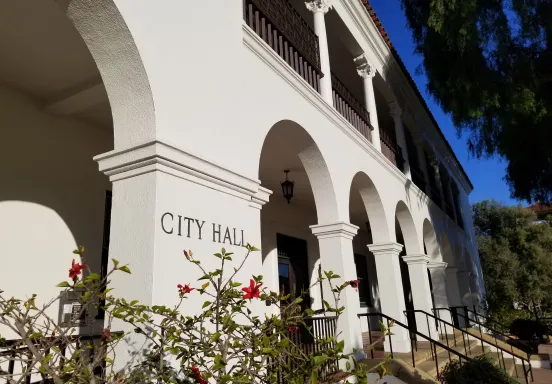 Santa Barbara City Hall, De la Guerra Plaza entrance