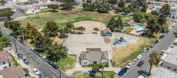 An aerial view of Ortega Park