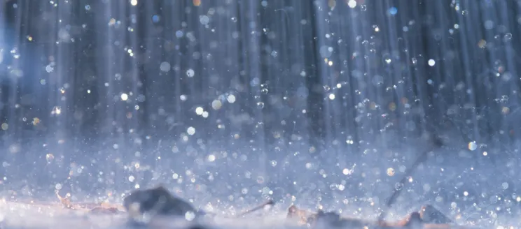 Closeup of rain hitting the ground