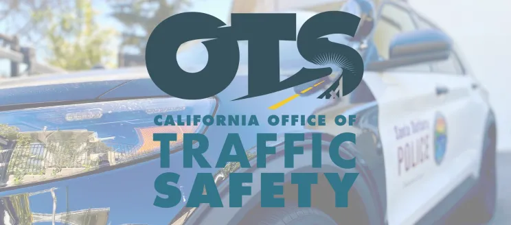 Graphic with the OTS logo over an SBPD police car