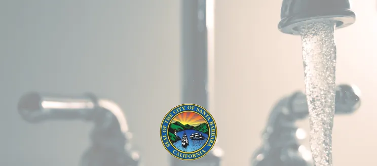 Image shows a faucet with the City seal and text that reads "Late Fees and Service Disconnections to Resume for Past Due Utility Bills"