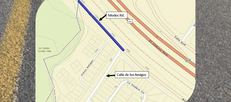 Image shows a map of the project area on Modoc Road