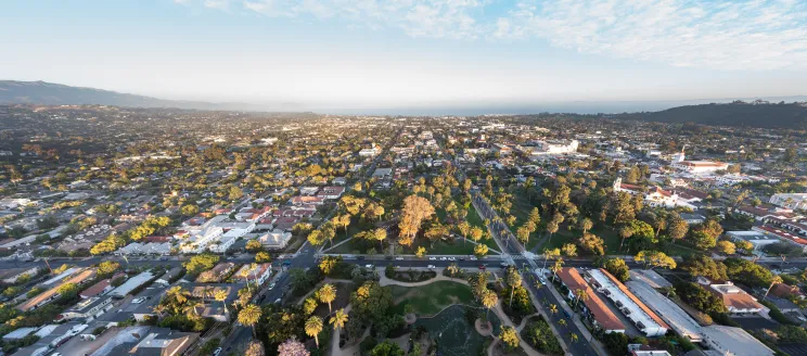Aerial View of Alice Keck Park Memorial Garden with city in background