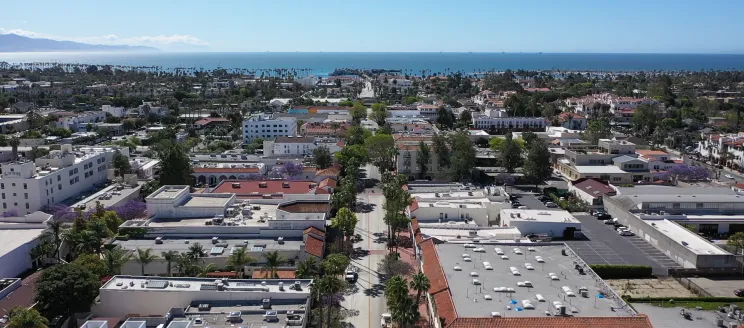 Aerial image of downtown Santa Barbara looking toward the south