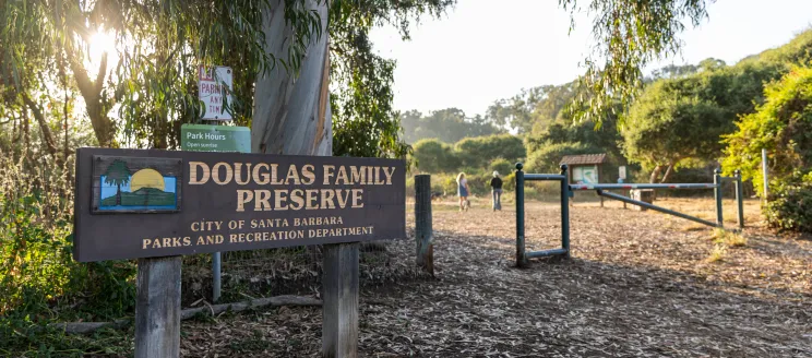 Douglas Family Preserve sign and park in the background