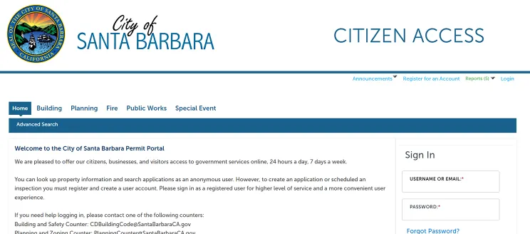 Screenshot of Accela Permit Portal