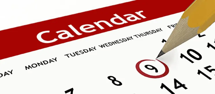 Image of calendar showing wednesday circled in red