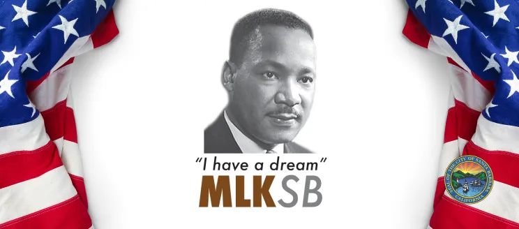 I have a dream_MLKSB logo with City of Santa Barbara Seal on a background of the American flag