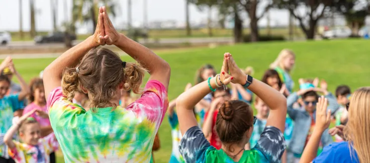Counselor and a group at Nature Camp.