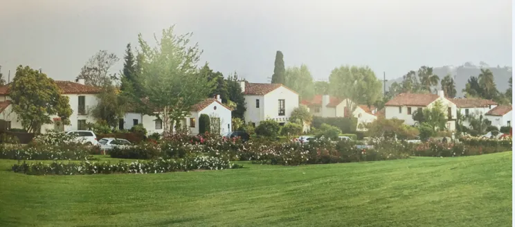 photos of homes designed by female historical architect with the mission rose garden in front
