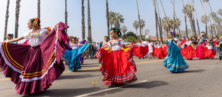 Young dancers on Cabrillo Boulevard during the Children's Fiesta Parade.