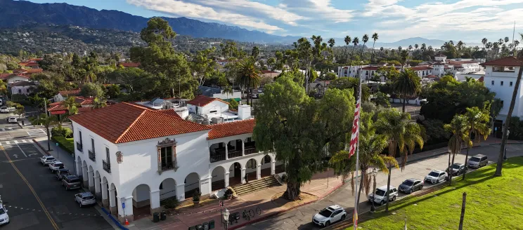 City Hall flag clouds from a drone