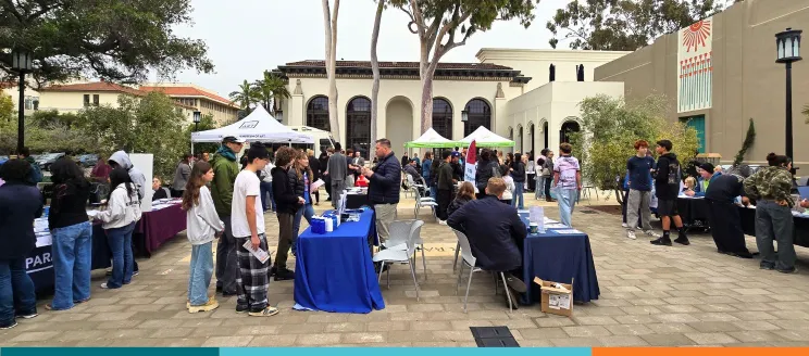 Teens gathered at the Teen Job & Volunteer Fair on the Library Plaza