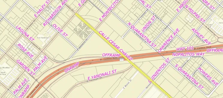 Map showing Calle Cesar Chavez