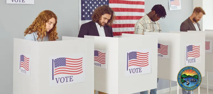 Voters at polling location with City Seal