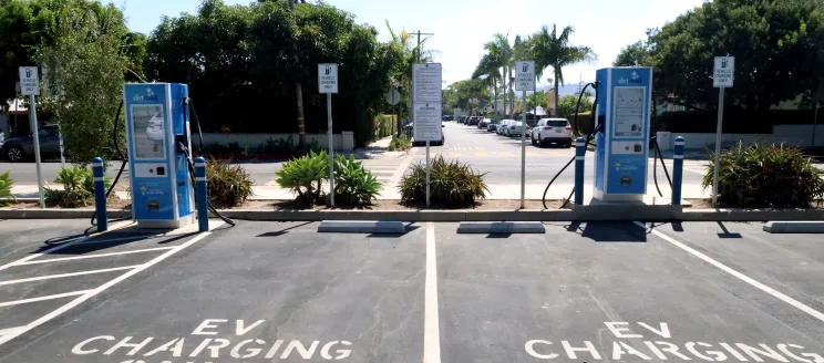 Two public ev charging stations at the Eastside Library parking lot
