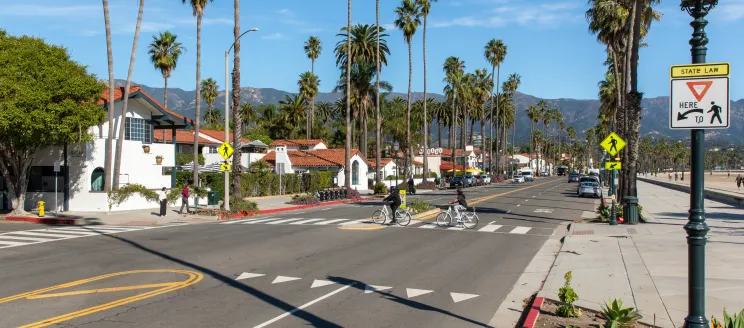 Bikers crossing the intersection at Cabrillo Boulevard