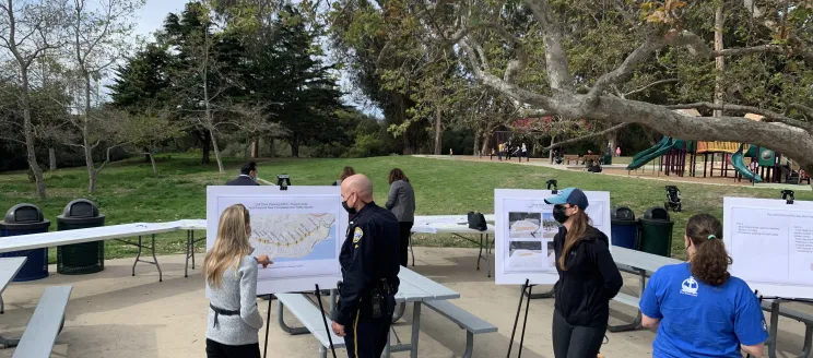 Cliff Drive Vision Zero public workshop posters and attendees