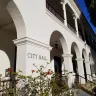 City Hall steps and entrance at De la Guerra Plaza