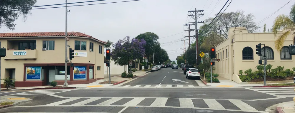 Crosswalk at the intersection of Mission and Chapala Street