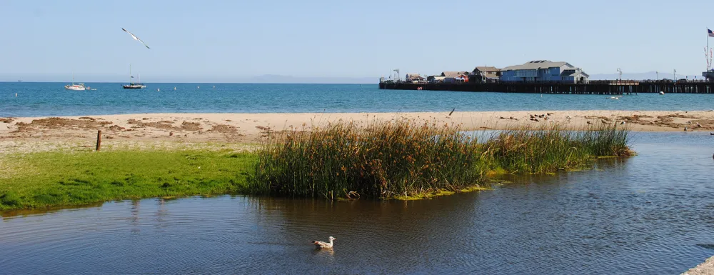 Mission Creek at East Beach with Stearns Wharf