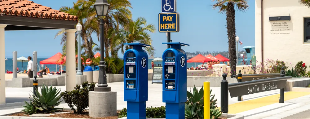 Self-pay parking machines at Cabrillo West Parking Lot