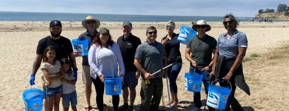 Volunteers clean up Leadbetter Beach. 
