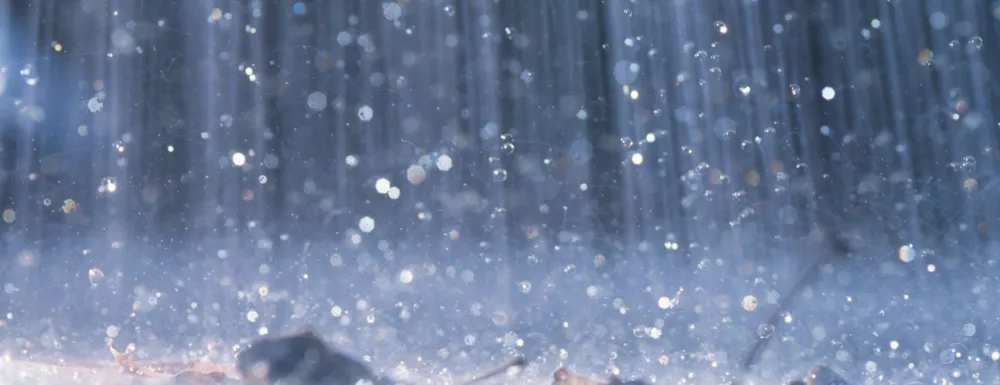 Closeup of rain hitting the ground