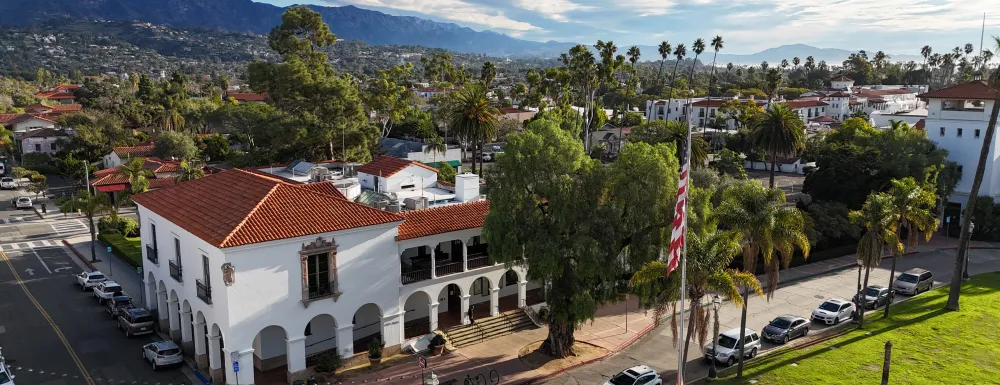 City Hall flag clouds from a drone