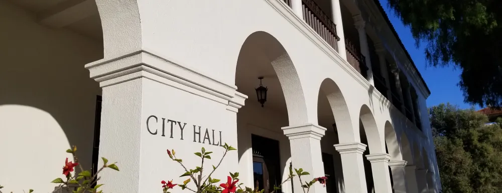 Santa Barbara City Hall, De la Guerra Plaza entrance