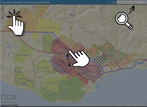 Mapa de las rutas de barrido de calles en la ciudad de Santa Bárbara