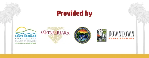 Logos for the South Coast Chamber, Visit Santa Barbara, the City and Downtown Santa Barbara