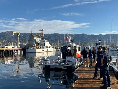 M2 Catamaran docked in the Santa Barbara Harbor