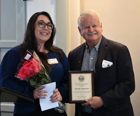 Amanda Valenzuela and Mayor Randy Rowse.