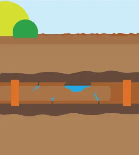 An illustration of a broken pipe underground
