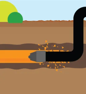 An illustration of a broken pipe being replaced underground