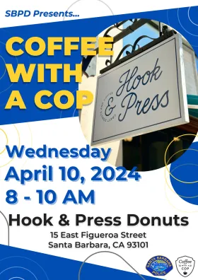 Flyer for SBPD's Coffee with a Cop April 10, 2024