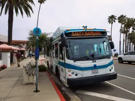 MTD's Downtown-Waterfront Shuttle at bus stop.