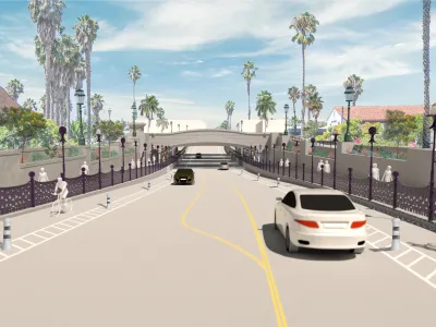 Rendering of the design for the State Street Undercrossing - View of the roadway with bollards.