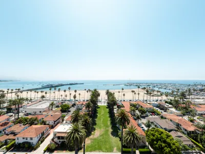 An aerial view shows Ambassador Park leading to the ocean